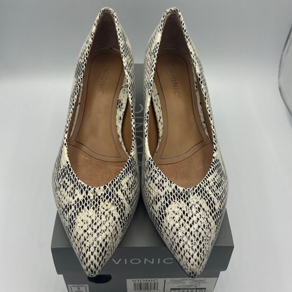Brand new Vionic Kit Josie Kitten Heel in BLACK & WHITE Snake